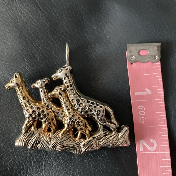 Vintage Silver & Gold Two Tone Giraffe Herd Safari Pin Brooch & Earrings Bosi - Picture 8 of 10